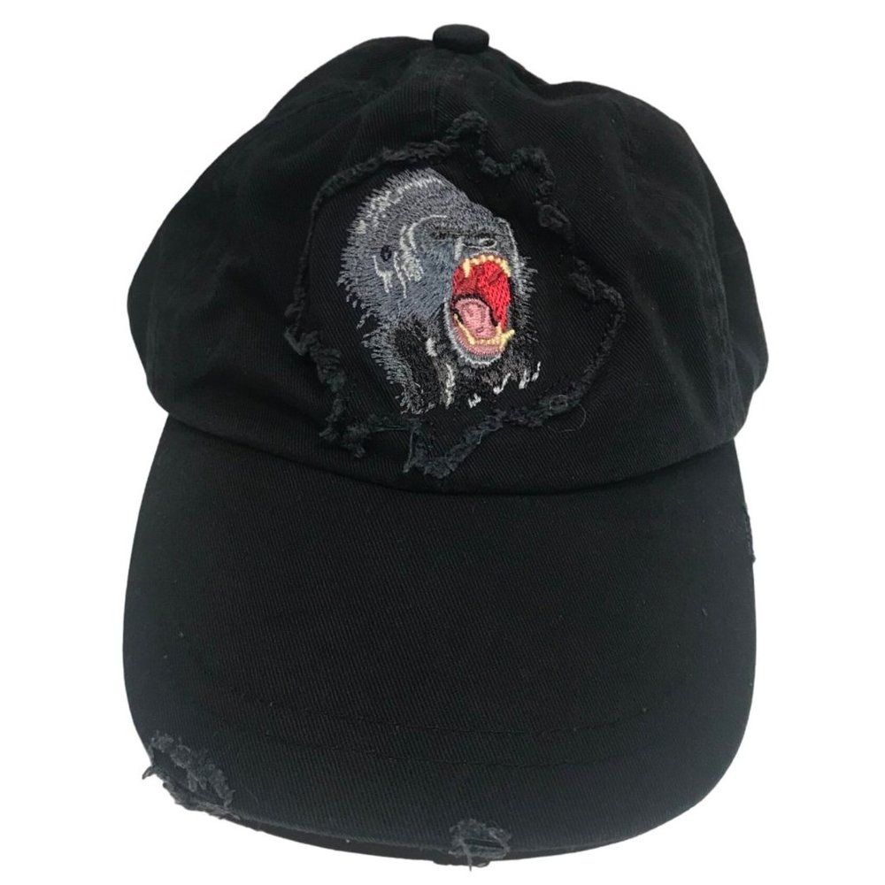 Gorilla Brookfield Zoo‎ Distressed hook and loop back hat cap black cotton kids